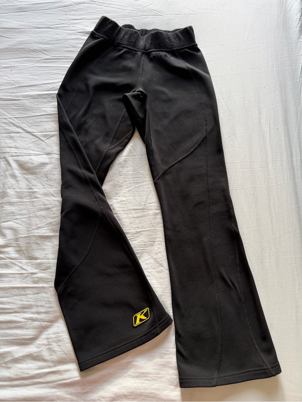 Black Boot Cut Active Pants with Yellow Logo